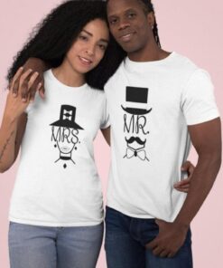 Just Married Mr. & Mrs. Matching Outfits - Cute Vintage Set for Couples & Honeymoon Gifts